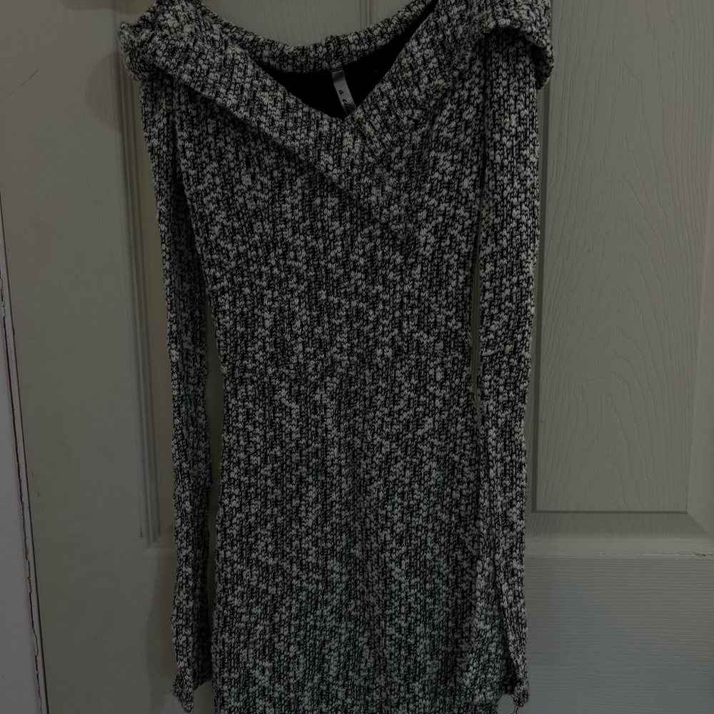A+ Ellen Black and White Off-the-Shoulder Sweater dress